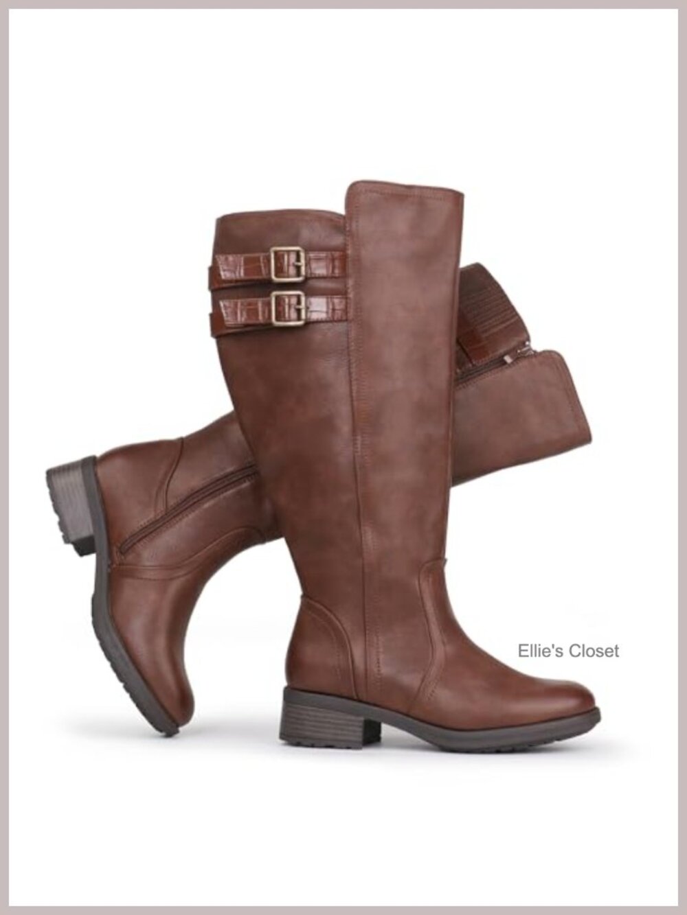 Extra Wide Calf Knee High Boots Block Heel Hidden Stretch Buckle